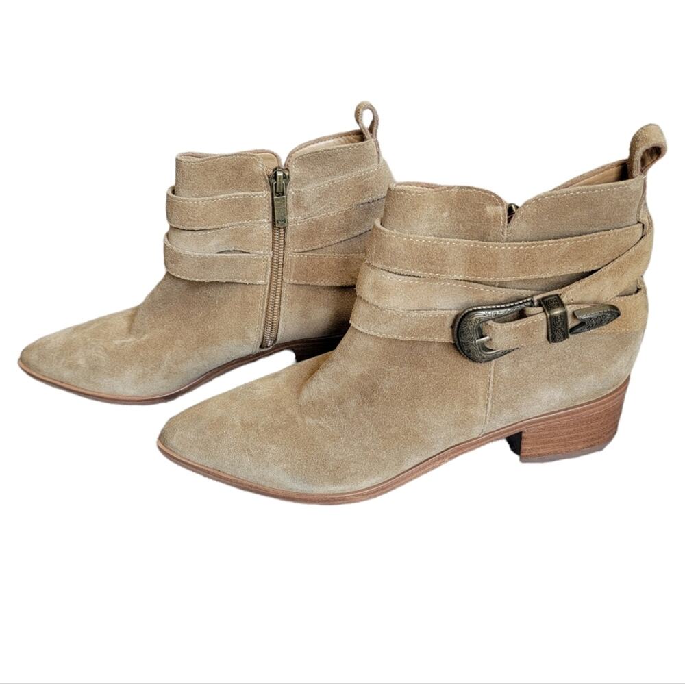 Marc Fisher Yandi Belted Western Bootie Medium Brown Suede 8.5